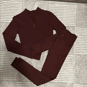 Women's Brown Ribbed Active Set